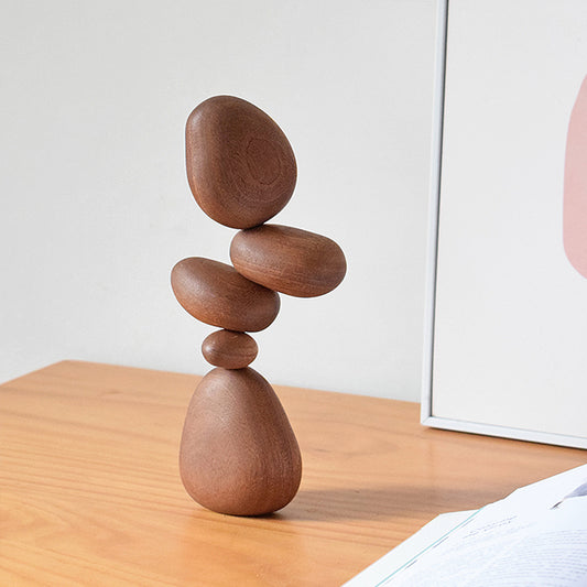 Stone-Shaped Solid Wood Art Ornaments: Whimsical Touch for Your Space