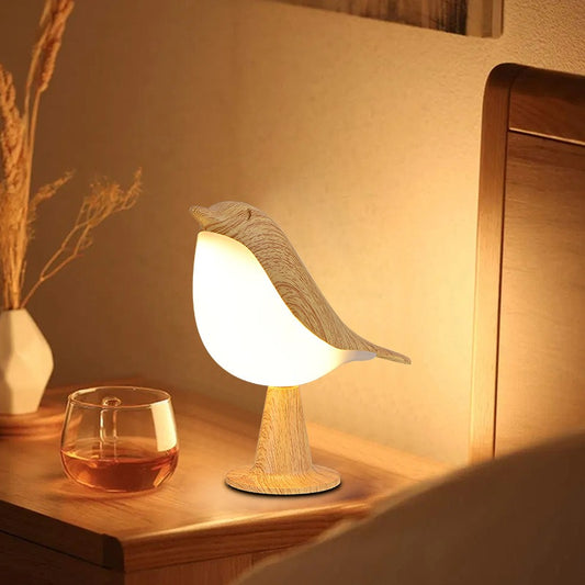 Versatile Wooden Bird Bedside Lamp: Dimmable & Creative